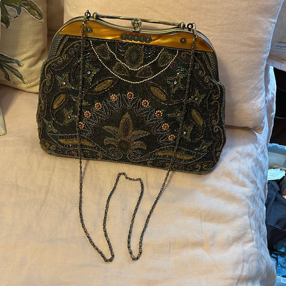 Black and Brown bag with glass iridescent beads. - Picture 2 of 10